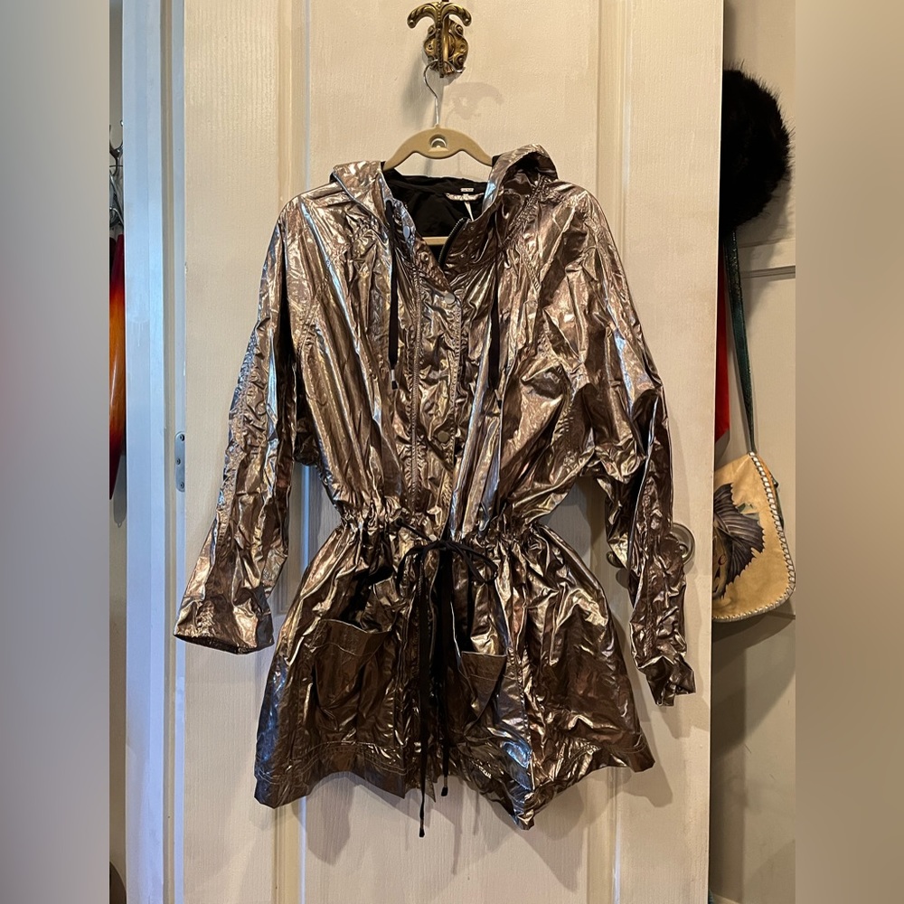 Free People Hooded Metallic Jacket